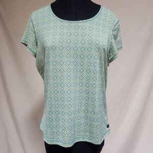 GSX Medium Woman's Tee Green/Blue/Yellow Geometric Print Active Wear Scoop Neck